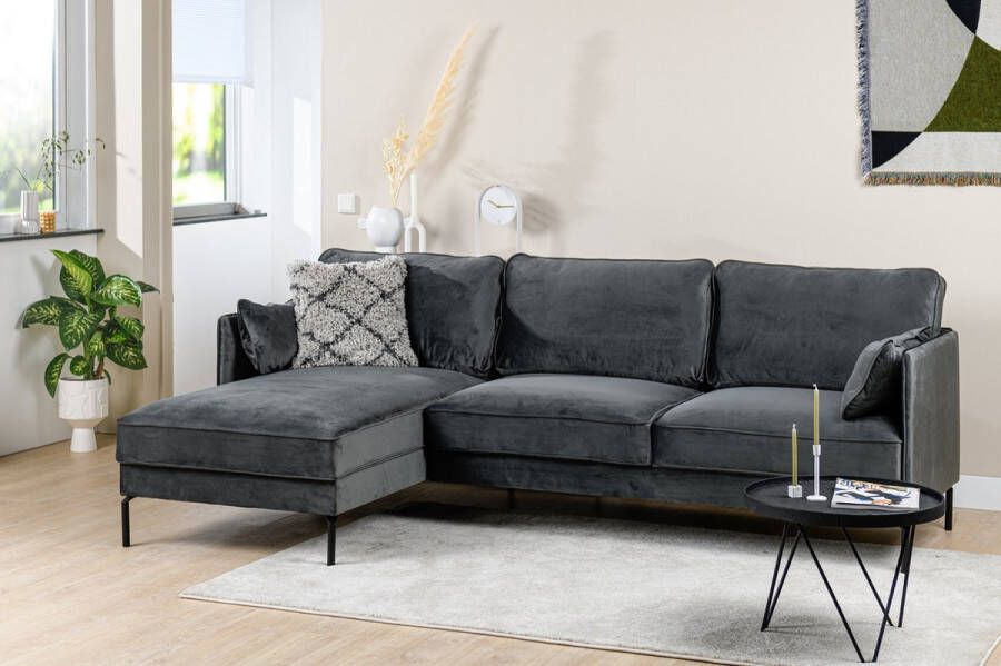 Giga Meubel Hoekbank 3-zits Links Donkergrijs Velvet Bank Fashion