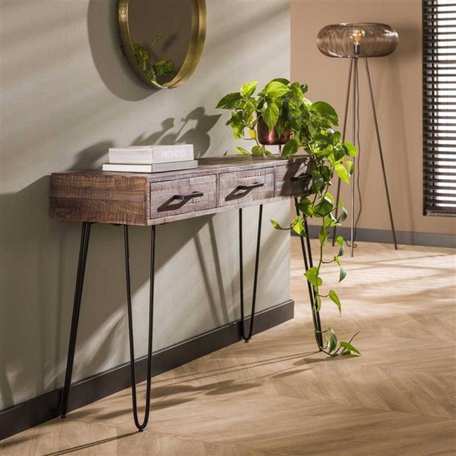 Giga Meubel Kaptafel 3 Lades Grijs Acaciahout 35x120x76cm Tafel Aara Grijs