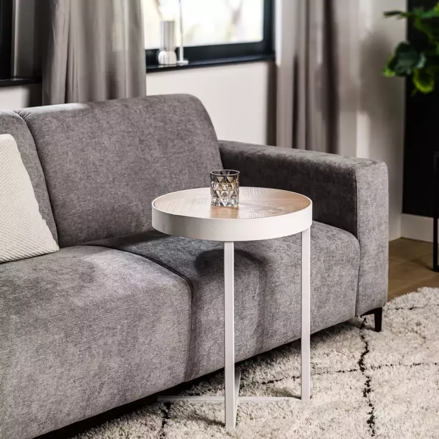 Giga Meubel Laptoptafel Eikenhout Metaal Wit Rond Ø45cm Tafel Lennox