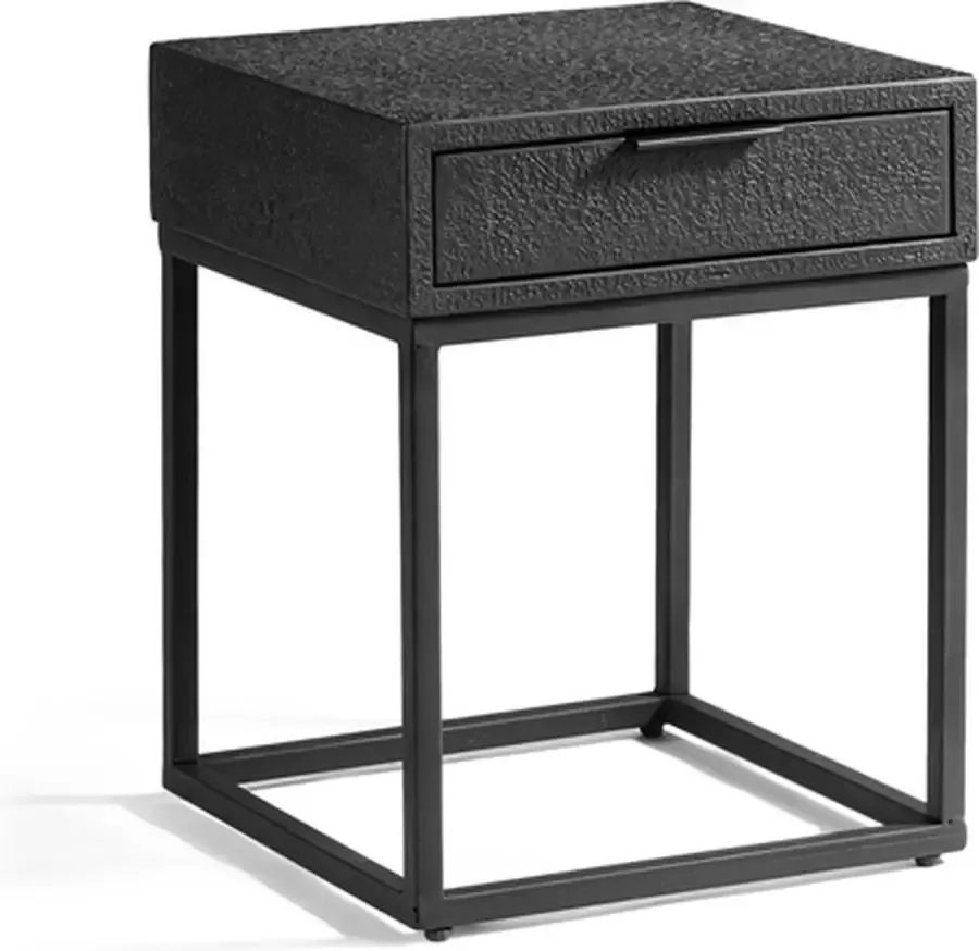 Giga Meubel Nachtkastje 1 Lade Zwart Vierkant Stalen Frame Kast Lava