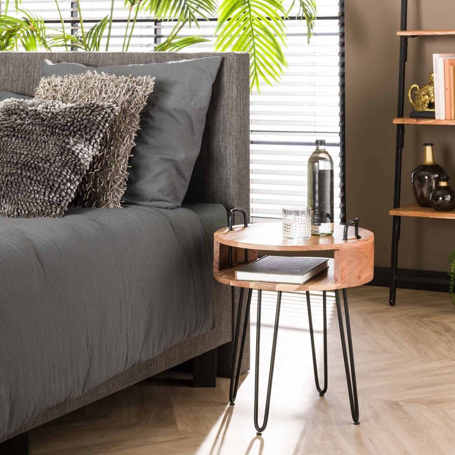 Giga Meubel Nachtkastje Acaciahout Naturel Rond Ø45cm