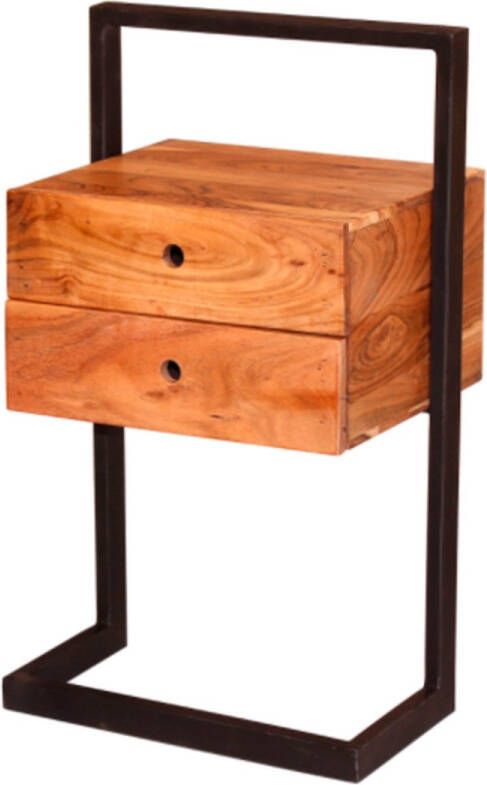 Giga Meubel Nachtkastje Massief Acacia Naturel 2 Laden Kast Rigid