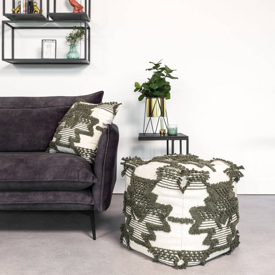 Giga Meubel Poef Liam 45x45cm Groen Grijs