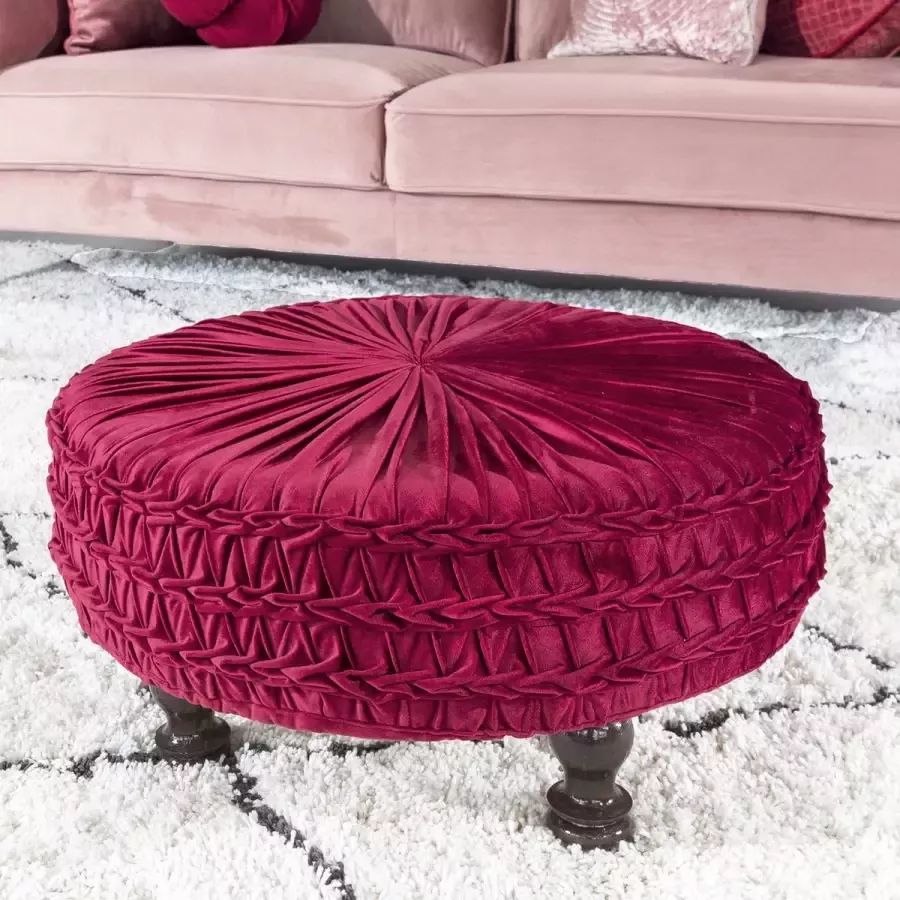 Giga Meubel Poef Roest Rond Ø60x45cm Houten Poten Retro Selena