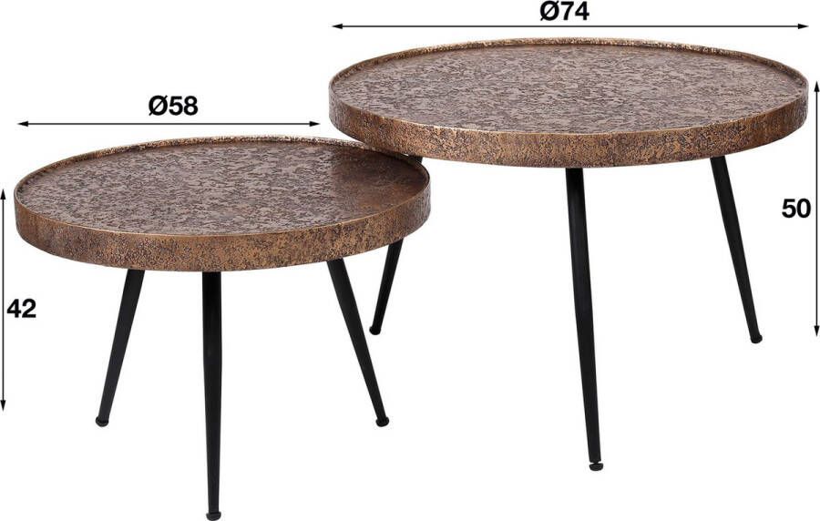 Giga Meubel Salontafel Set van 2 Antiek Brons Rond Metallic - Foto 2