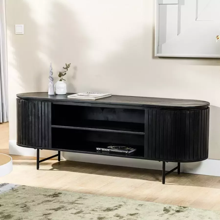 Giga Meubel Tv Meubel Zwart Acaciahout 2 Deuren 155cm Kast Jolie