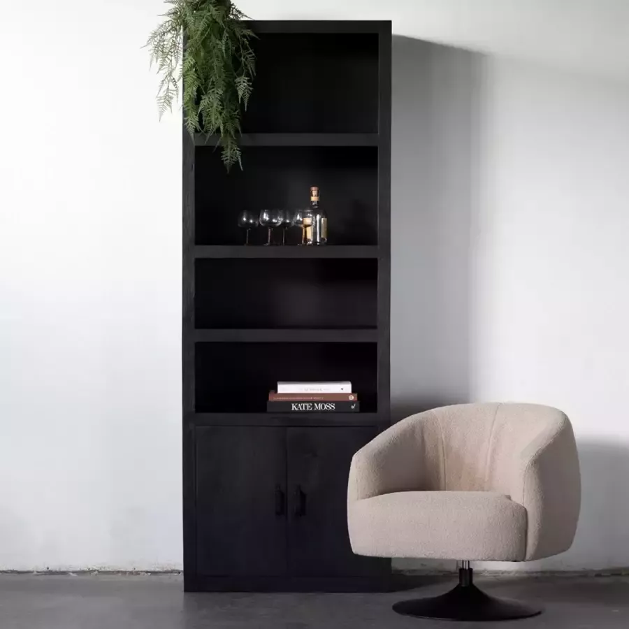 Giga Meubel Wandkast Zwart Mangohout 80x220cm Kast Xander