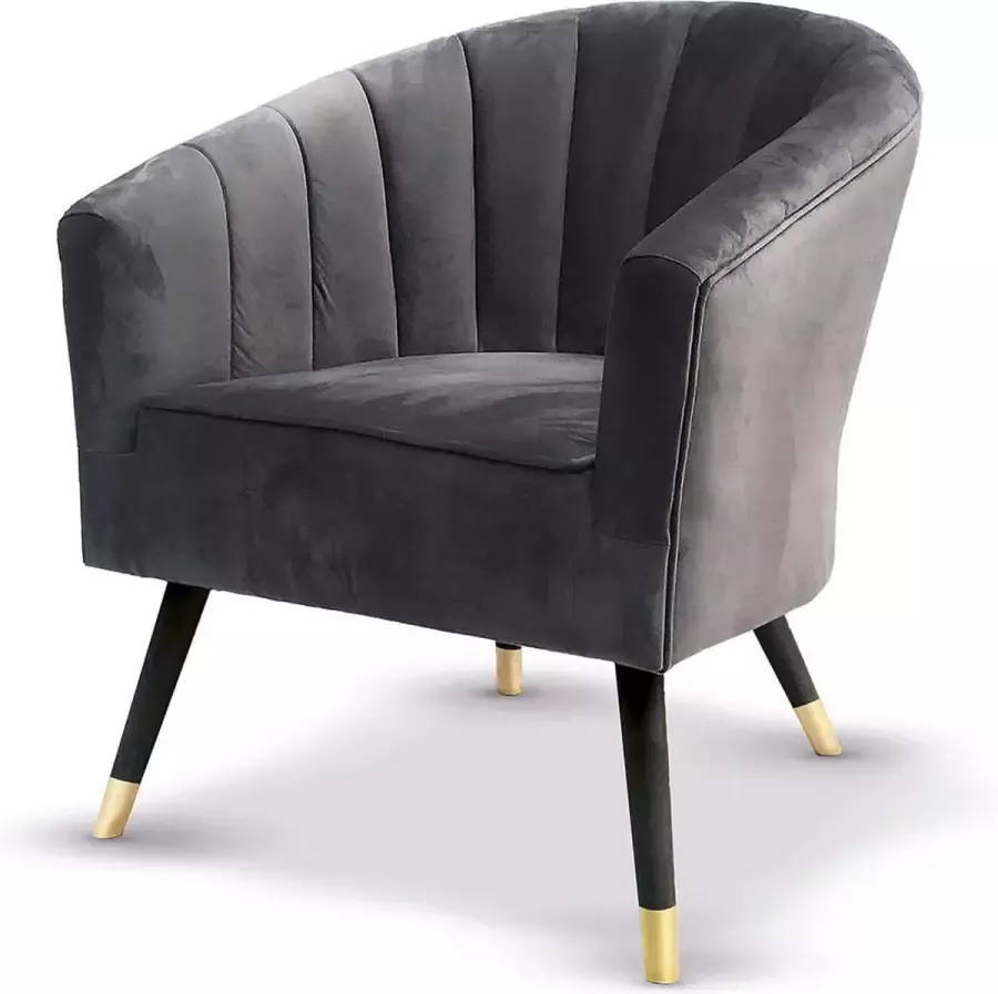 Gilde Fauteuil Velvet Vesuv 1 zit Grijs Vintage zetel B 70 cm Design fauteuil met armleuning Modern