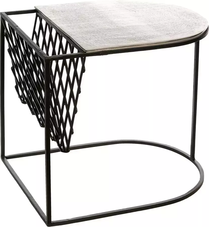 Gilde Metalen bijzettafel met krantenbak Modern Aluminium Industrieel Zwart en Zilver- Hoogte 50cm