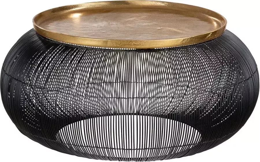 Gilde Salontafel in zwart metalen frame met gouden blad Diameter 51 cm Hoogte 27.5 cm Bijzettafel Bohemian