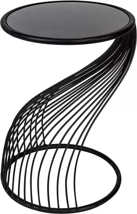 Gilde Zwarte design bijzettafel Metaal Glas 54 cm hoog Diameter 38 cm