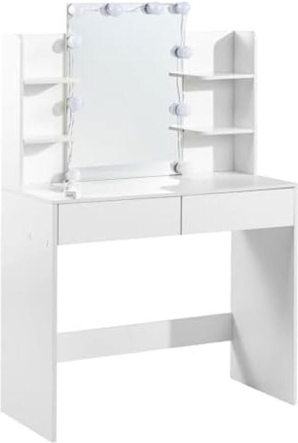 Ginhow Make-uptafel met ledverlichting en 2 laden 90 cm breed witte kaptafel moderne kaptafel 125 x 40 x 90 cm
