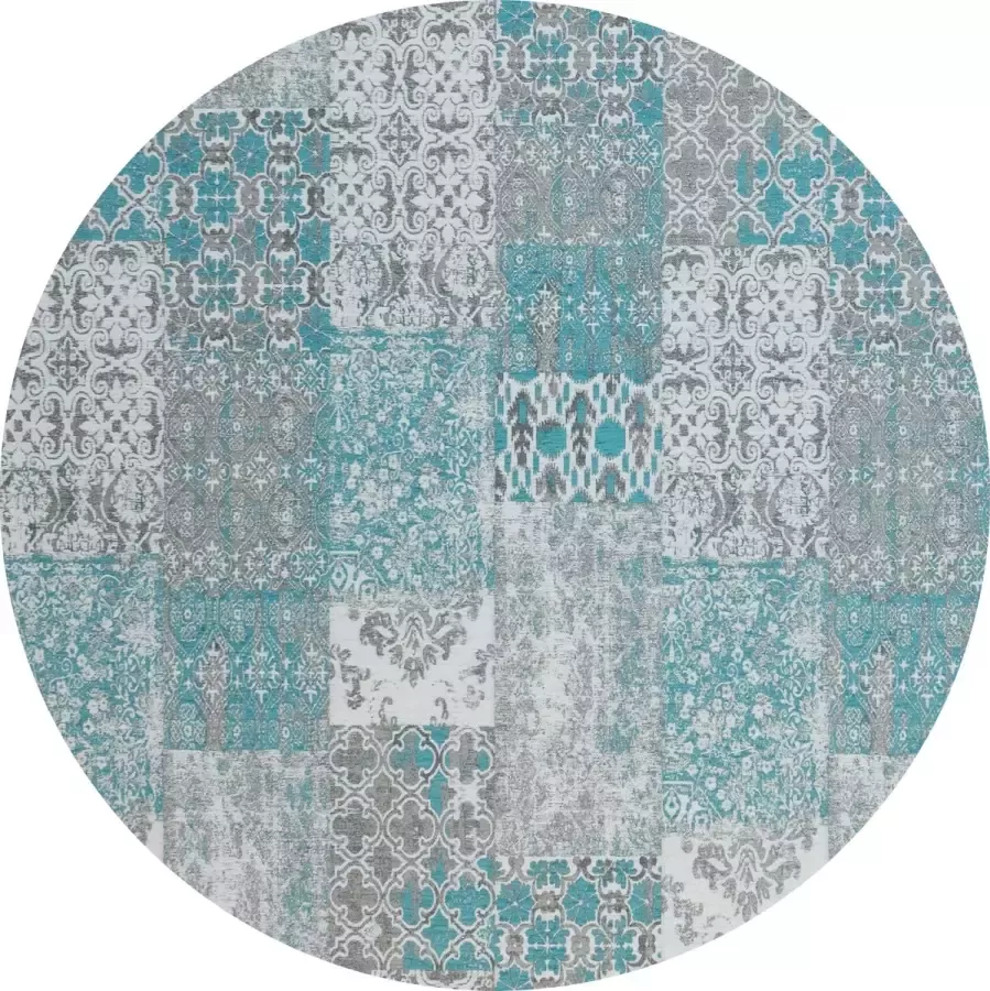 Gínore Vintage rond vloerkleed Patchwork Tapijten woonkamer Bright Turquoise 280cm ø