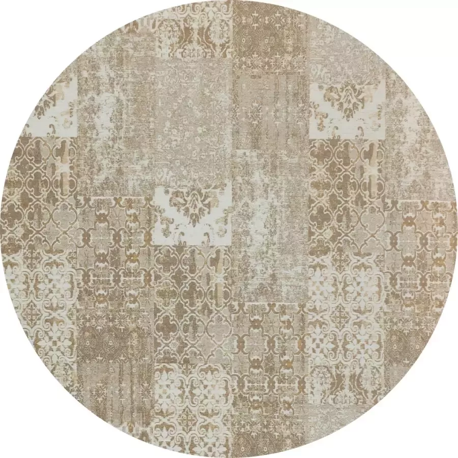 Gínore Vintage rond vloerkleed Patchwork Tapijten woonkamer Lungo Crème 200cm ø