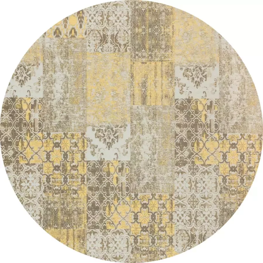 Gínore Vintage rond vloerkleed Patchwork Tapijten woonkamer Melon Geel 200cm ø