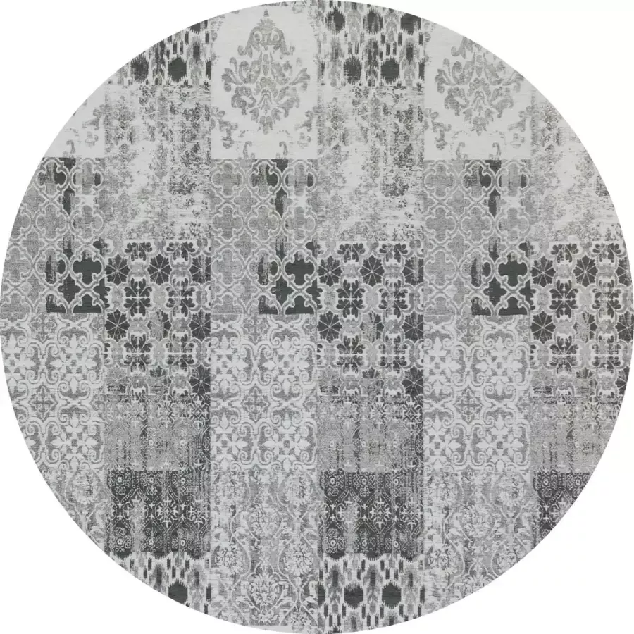 Gínore Vintage rond vloerkleed Patchwork Tapijten woonkamer Ruskeala Grijs Zwart 280cm ø
