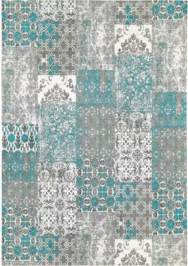 Ginore Vintage Vloerkleed Patchwork Deco Bright 280x380 Turqoise Tapijt