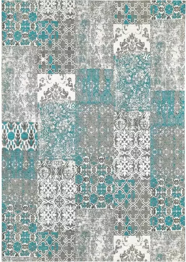 Ginore Vintage Vloerkleed Patchwork Deco Bright 140x200 Turqoise Tapijt