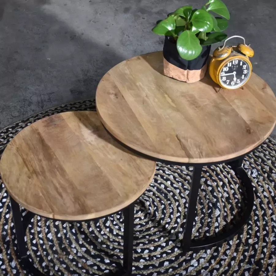 Gister&Vandaag Salontafel Leonardo set van twee salontafels rond mangohout