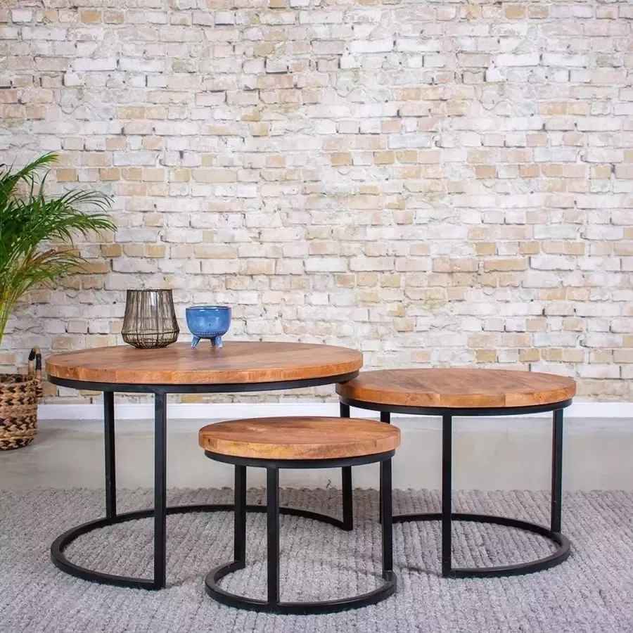 Gister&Vandaag Salontafel Pieces set van 3 Mangohout Rond