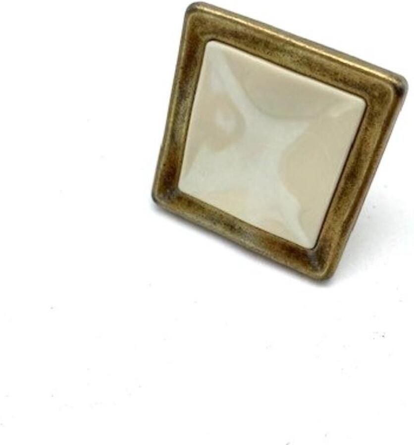 Giusti Knop Messing patina met ivoor inleg vierkant 31mm