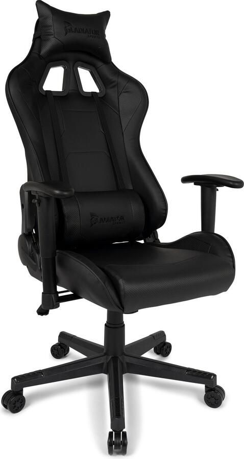 Gladiator Sports Ergonomische Gamestoel met 160° kantelfunctie Zwarte Gamingstoel met Verstelbare Armleuningen met Rug- en Hoofdkussen Gaming Chair Tot 130kg