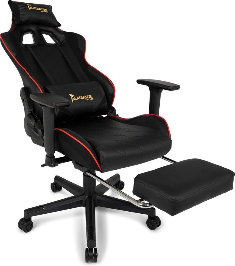 Gladiator Sports Gladiator Esports Ergonomische Gamestoel met 160° kantelfunctie Zwarte Gamingstoel met 3D Verstelbare Armleuningen & Voetensteun Gaming Chair met Rug- en Hoofdkussen Tot 130kg