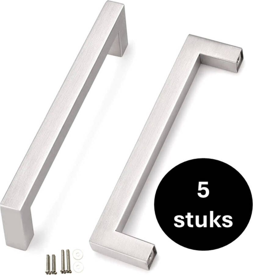 MSQDESIGN Handgrepen RVS Handgreep zilver 128 mm -5 stuks Handgrepen kast Meubelgrepen Keukengreep ZILVER Kastgrepen Handgrepen keukenkastjes Meubelgreep Handgrepen voor deurtjes handgreep keuken Deurgreep ladegreep inclusief schroeven - Foto 3