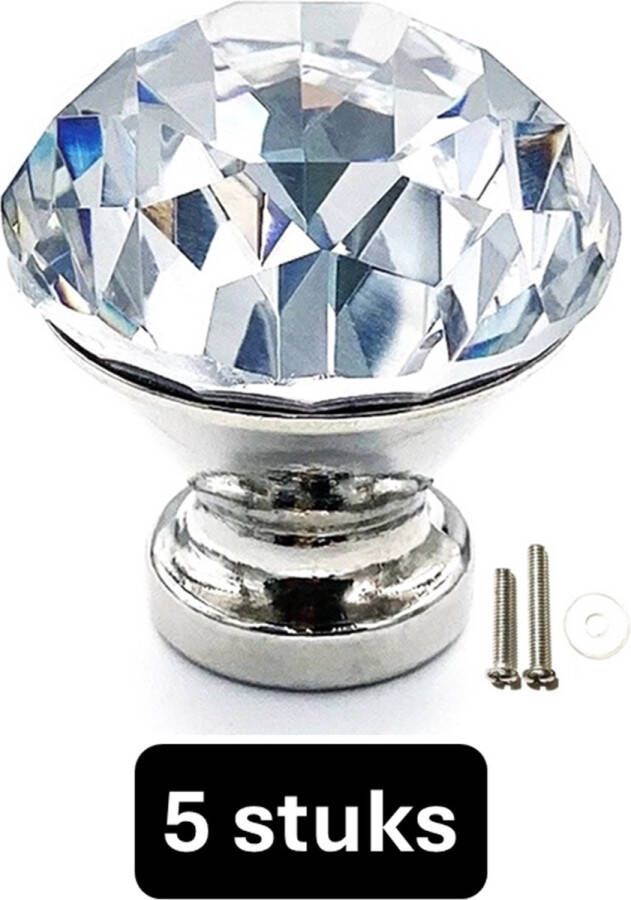 Gld Kastknop Kristal Kastknop Transparant & Zilver 5 stuks Deurknopjes Kristal voor kast Deurknop Kristal Deurknopjes Goud Handgreep Meubelknop zilver Meubelknoppen zilver- Deurknopjes Kristal- Deurknoppen Ladeknoppen voor deurtjes