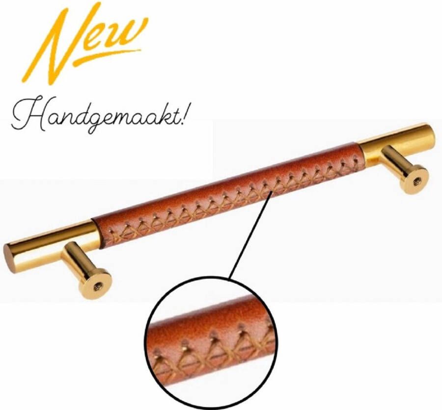 MSQDESIGN LUXE Leer Handgreep Goud Bruin 128 mm -Handgemaakt Leer Handgreep Goud Leer Deurgreep Goud voor kasten Kastgreep Goud Leer Handgreep Goud Meubelgreep Goud Leer Meubelknoppen Goud Meubelbeslag Goud Leer Deurgreep Goud