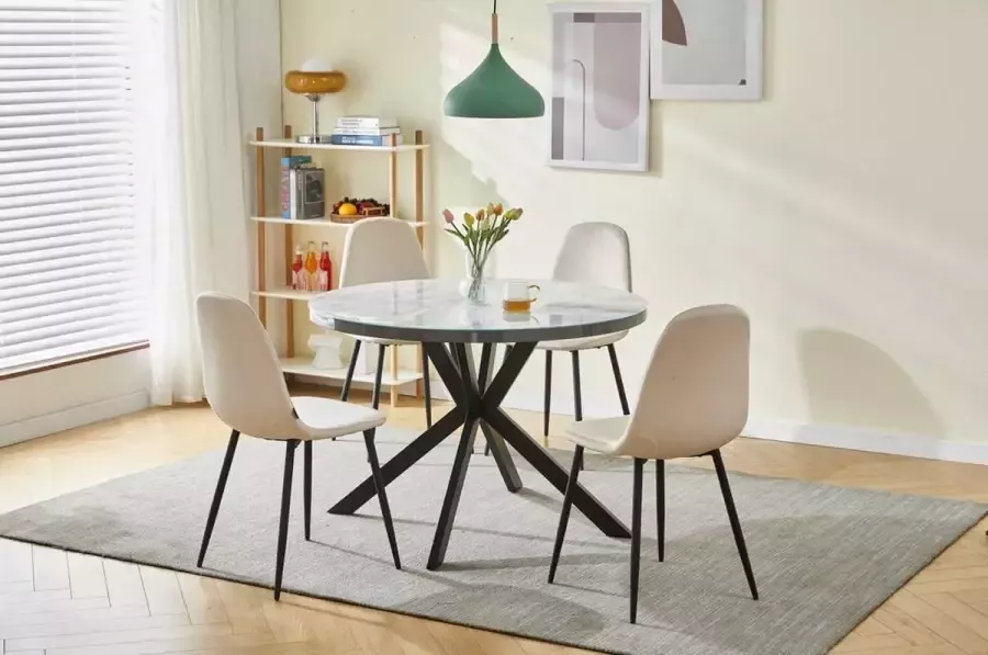Global Daily Goods ROTTERDAM Eetkamerstoel 100 % Velvet eetstoel Metaalpoot -GRIJS- PATROONLOOS Set van 2