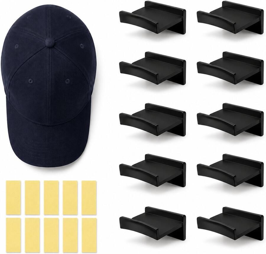 GLODI GOODS Caprack set van 10 zelfklevend – petten rek kapstok – cap rack opbergsysteem – kledingrek - Foto 2