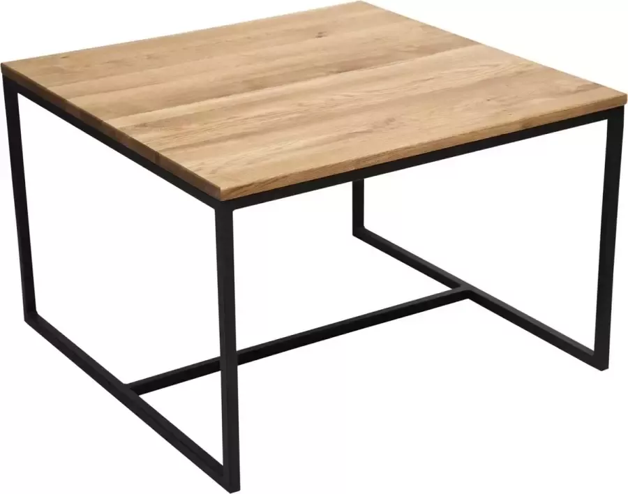 GM Design Beau: Salontafel koffietafel bijzettafel – lage tafel – woonkamer tafel vierkant met zwart stalen frame en massief eiken blad (rustiek). Lxbxh: 75x75x40cm. Hoogwaardige kwaliteit. Eenvoudige montage