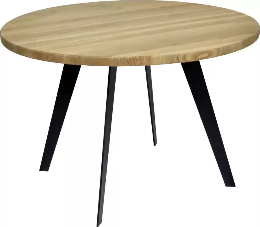 GM Design Britt: Salontafel koffietafel bijzettafel – lage tafel – woonkamer tafel rond met zwart stalen frame (40x40mm) en massief eiken blad (rustiek). Ø 60cm h: 40cm. Hoogwaardige kwaliteit. Eenvoudige montage