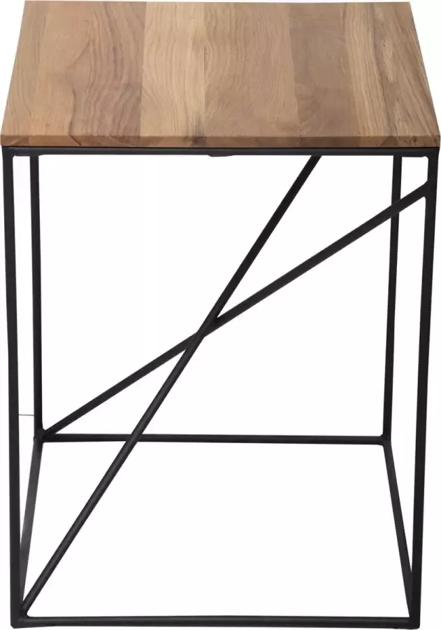 GM Design Claire: Salontafel koffietafel bijzettafel – lage tafel – woonkamer tafel vierkant met zwart stalen frame en massief eiken blad (rustiek). Lxbxh: 40x40x50cm. Hoogwaardige kwaliteit