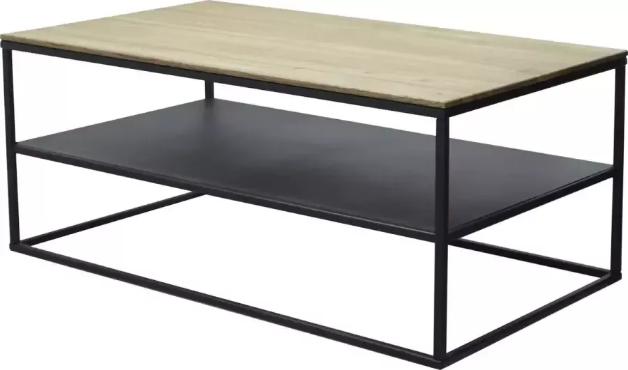 GM Design Emma: Salontafel koffietafel bijzettafel – lage tafel – woonkamer tafel rechthoek met zwart stalen frame (15x15mm) en massief eiken blad (rustiek). Lxbxh: 95x55x40cm. Hoogwaardige kwaliteit. Eenvoudige montage