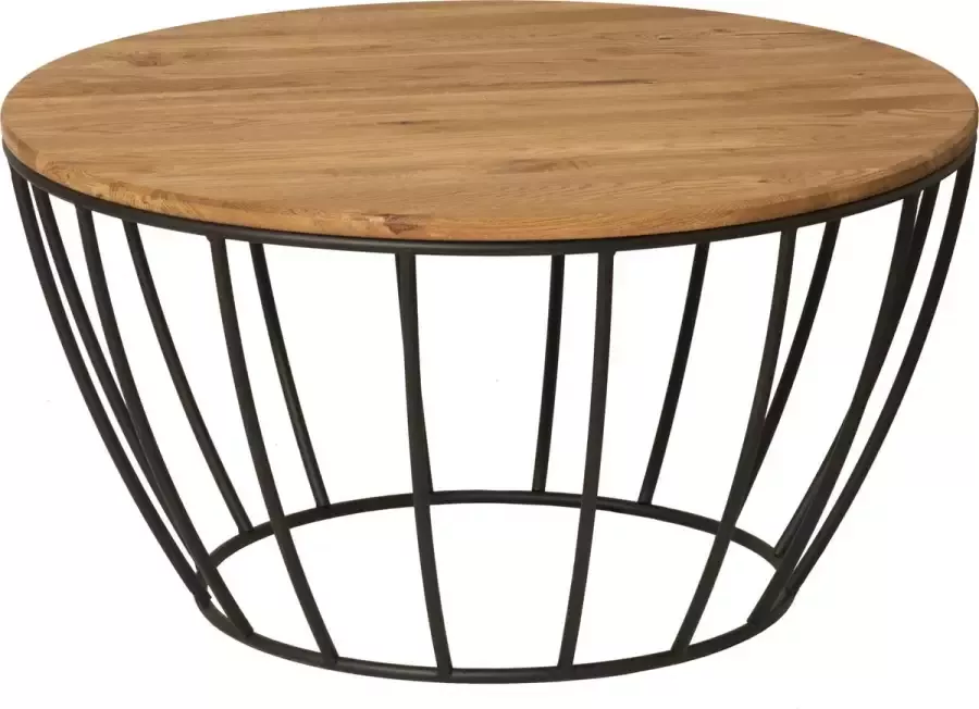GM Design Eva: Salontafel koffietafel bijzettafel – lage tafel – woonkamer tafel rond met zwart stalen frame en massief eiken blad (rustiek). Ø 70cm h:40cm. Hoogwaardige kwaliteit