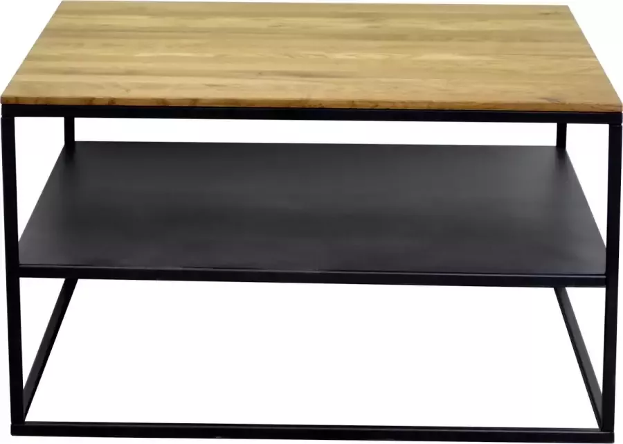 GM Design Fleur: Salontafel koffietafel bijzettafel – lage tafel – woonkamer tafel vierkant met zwart stalen frame (15x15mm) en massief eiken blad (rustiek). Lxbxh: 70x70x40cm. Hoogwaardige kwaliteit. Eenvoudige montage