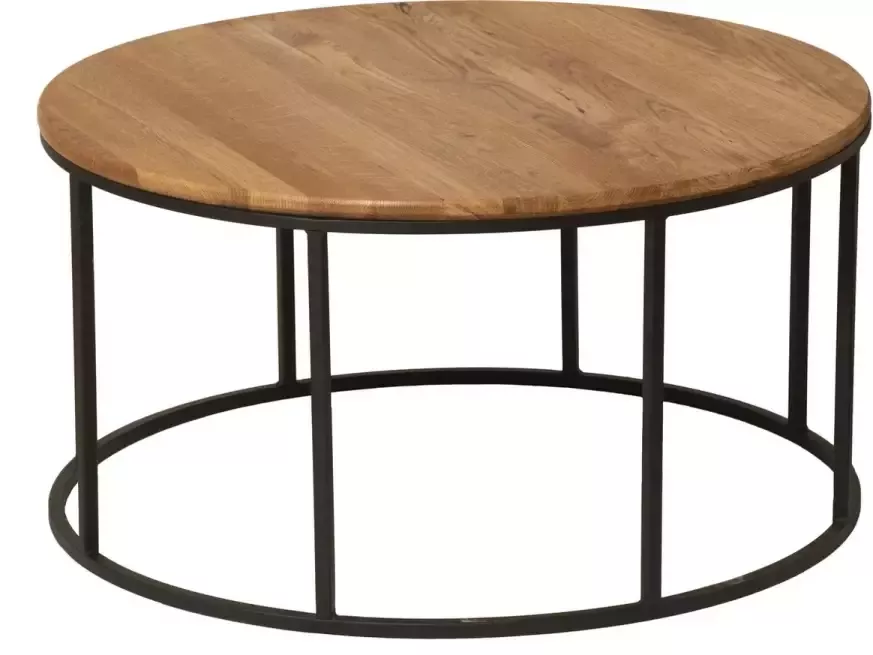 GM Design Gigi: Salontafel koffietafel bijzettafel – lage tafel – woonkamer tafel rond met zwart stalen frame (15x15mm) en massief eiken blad (rustiek). Ø 80cm h:40cm. Hoogwaardige kwaliteit