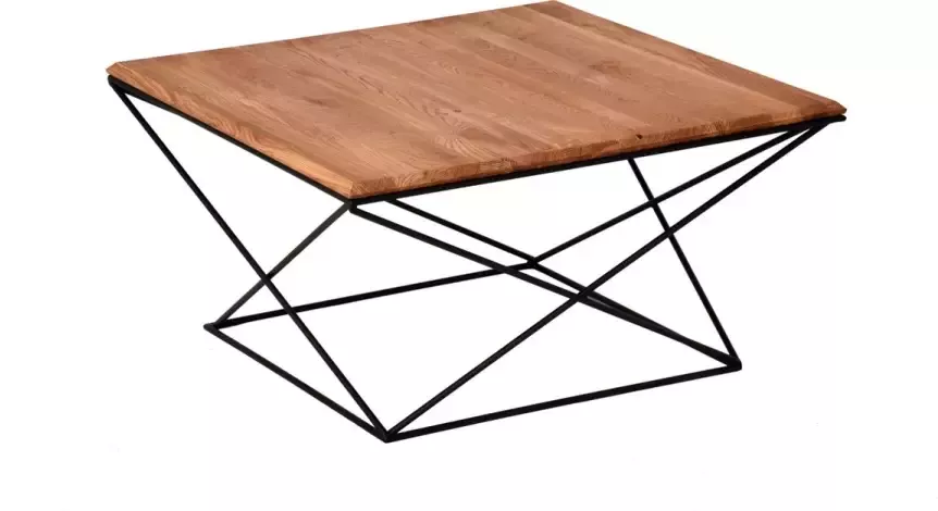 GM Design Iris: Salontafel koffietafel bijzettafel – lage tafel – woonkamer tafel vierkant met zwart stalen frame (Ø10mm) en massief eiken blad (rustiek) met verjongde rand. Lxbxh: 80x80x40cm. Hoogwaardige kwaliteit