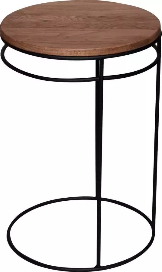 GM Design Kate: Salontafel koffietafel bijzettafel – lage tafel – woonkamer tafel rond met zwart stalen frame (Ø10mm) en massief eiken blad (rustiek). Ø 40cm h: 50cm. Hoogwaardige kwaliteit