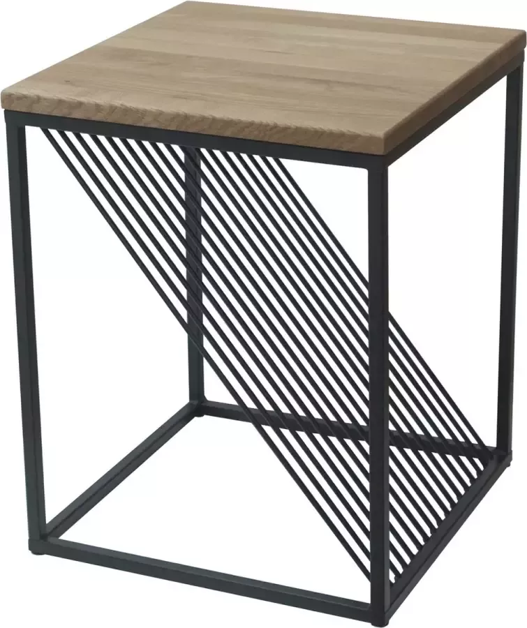 GM Design Mia: Salontafel koffietafel bijzettafel – lage tafel – woonkamer tafel vierkant met zwart stalen frame (15x15mm) en massief eiken blad (rustiek). Lxbxh: 40x40x50cm. Hoogwaardige kwaliteit