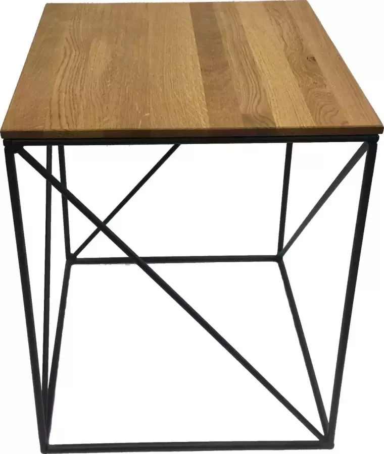 GM Design Puck: Salontafel koffietafel bijzettafel – lage tafel – woonkamer tafel vierkant met zwart stalen frame (15x15mm) en massief eiken blad (rustiek). Lxbxh: 40x40x50cm. Hoogwaardige kwaliteit