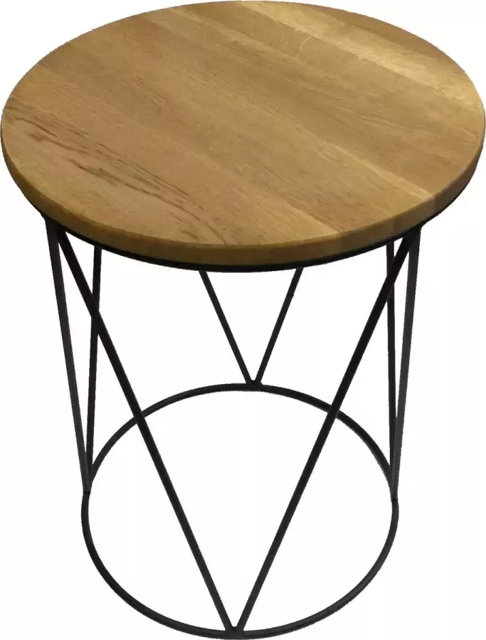 GM Design Quinn: Salontafel koffietafel bijzettafel – lage tafel – woonkamer tafel rond met zwart stalen frame (Ø10mm) en massief eiken blad (rustiek). Ø 40cm h: 50cm. Hoogwaardige kwaliteit