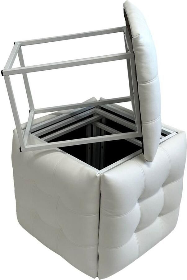 Go Gift Set van krukken Transformer Wit Leer Staal 50 x 50 x 50 cm Poef 5-in-1 5 Stuks