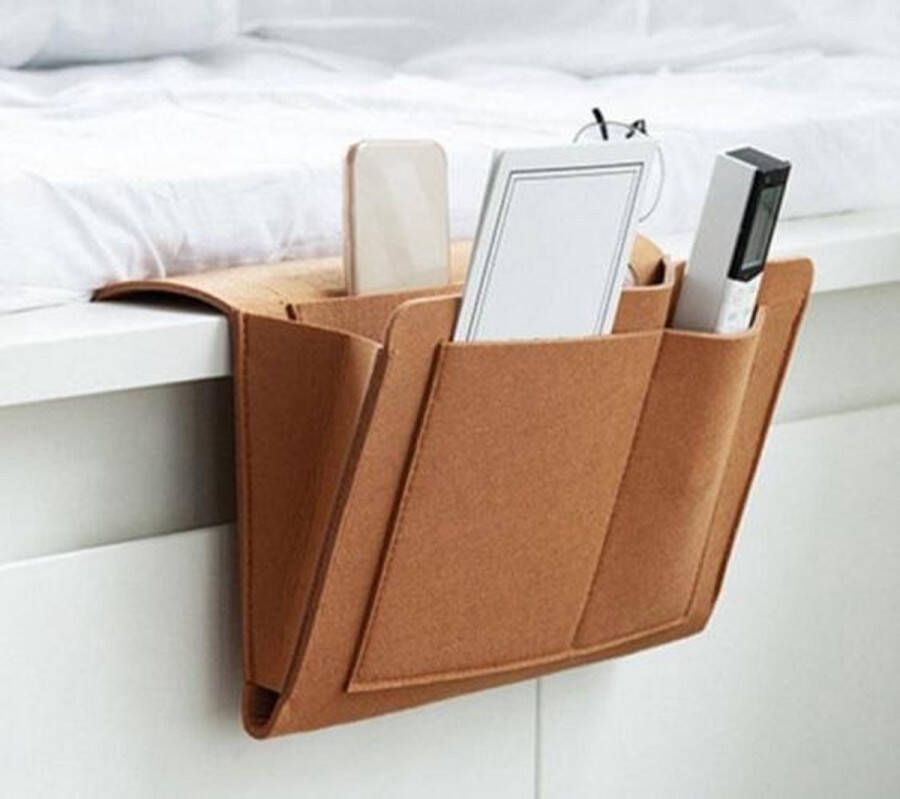 Go Gadget Bank Organiser Bed Organiser zwart Bedside Pocket Tijdschriften Opbergen Vilt Nachtkastje 32 x 20 x 10 cm (Groot) Bruin