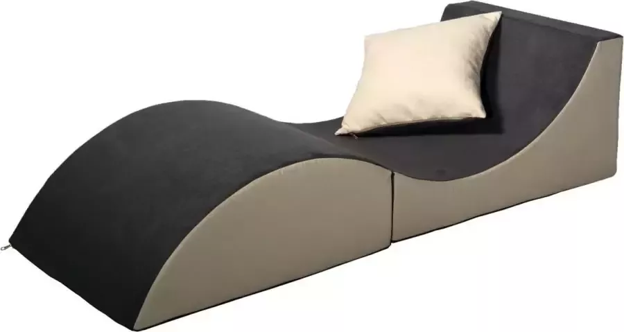 Go Momi Opvouwbare sofa comfortabel ontspannend 3 in één pouffe tafel grijs en beige