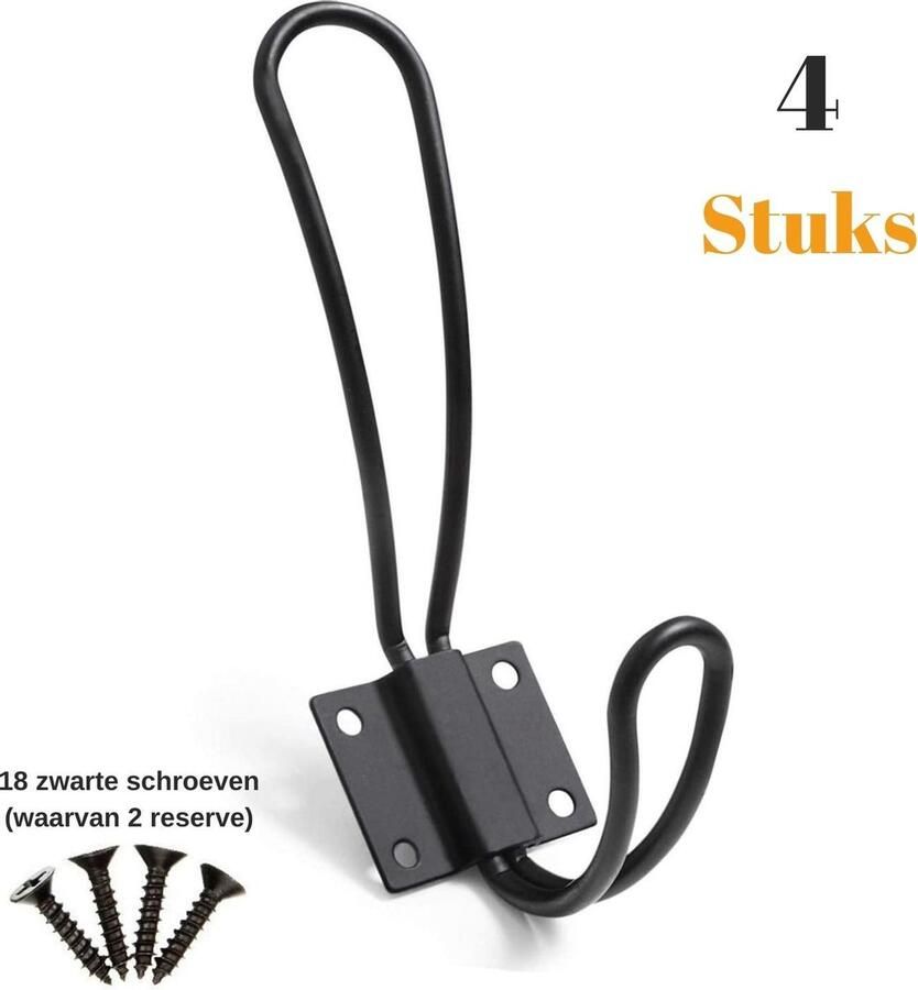 Gohh Set van 4 Zwarte Kledinghaken – Stevige Vintage Kapstokhaak