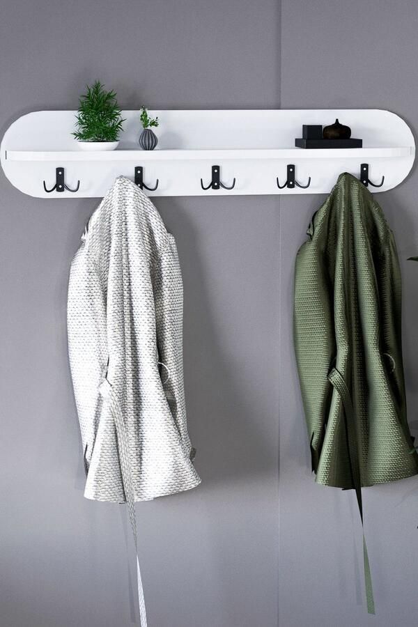 Gold 90 cm Kapstok Plankhanger Ovale Hanger Ovale Hoekige Kapstok Wandkapstok Wit 10 Haken