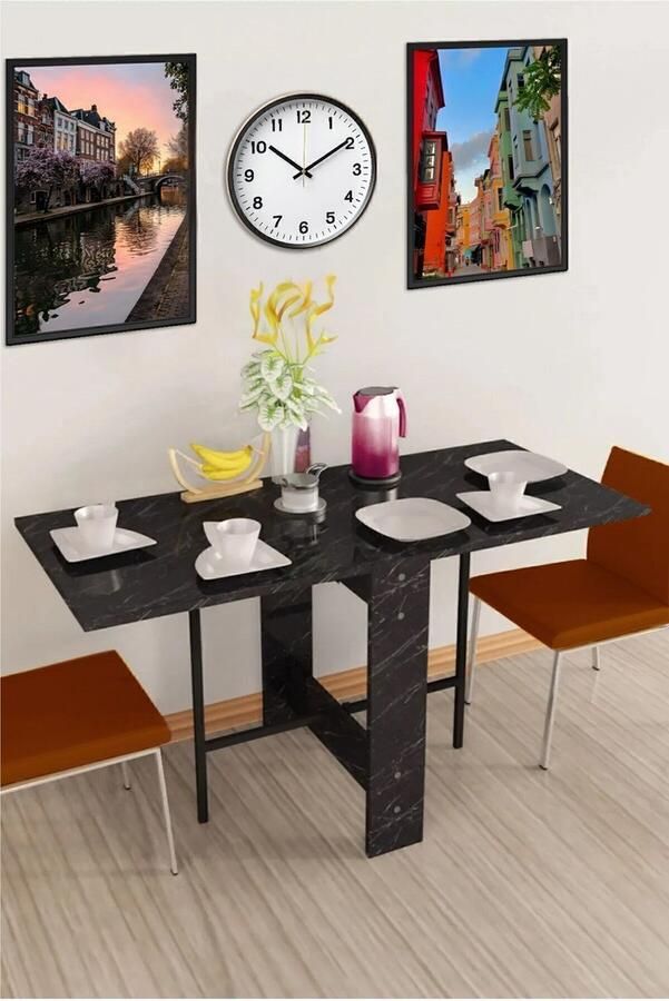 Gold De Stijlvolle en Praktische Manier om Ruimte te Besparen Opklapbare Tafelmodellen Mdf Praktische Tafel – Eettafel MDF Zwart en Marmer